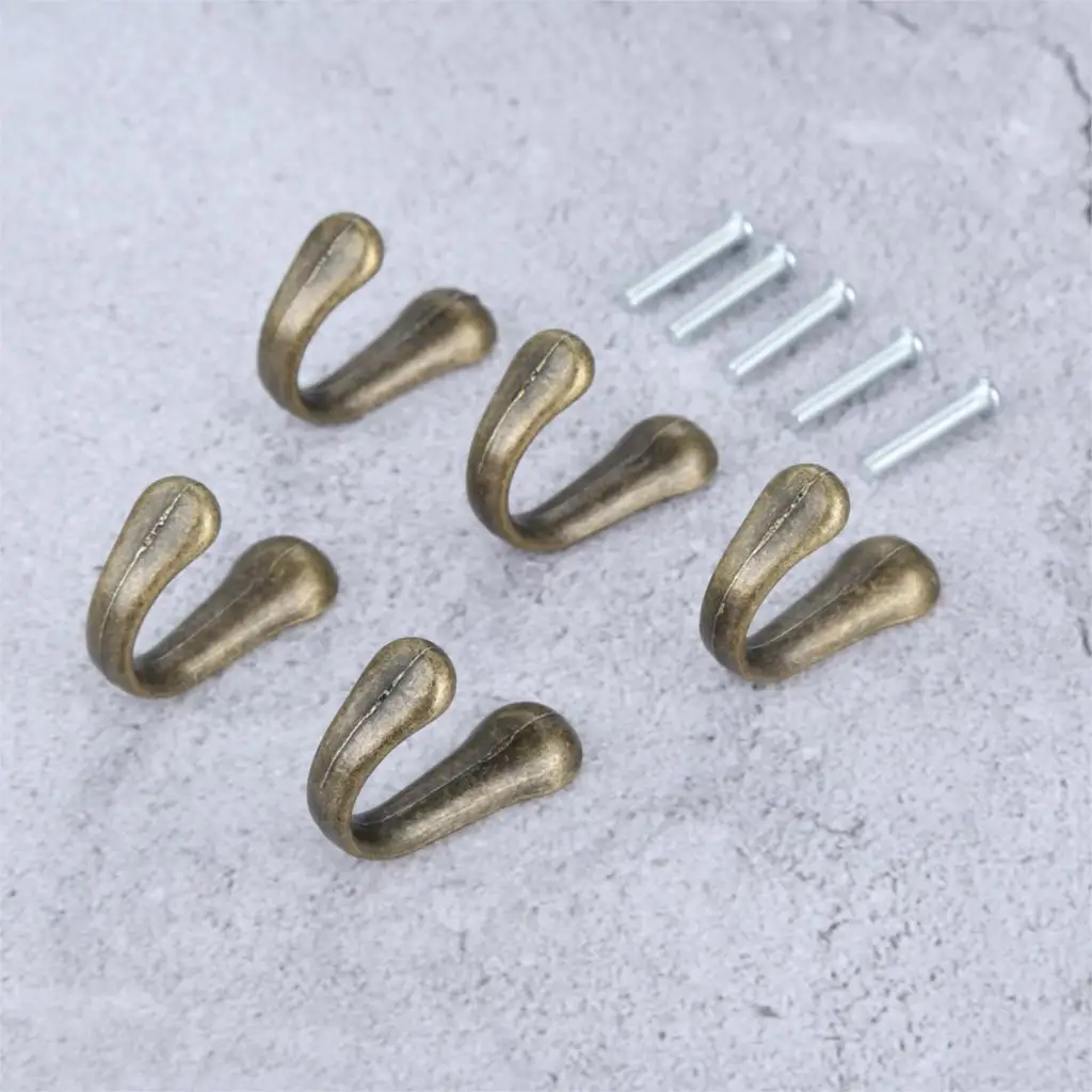 DRELD 5Pcs Antique Bronze Zinc Alloy Hat Coat Clothes Hook Towel Wall Door Hangers Hooks Bathroom Accessories w/Screw 40*15*23mm |