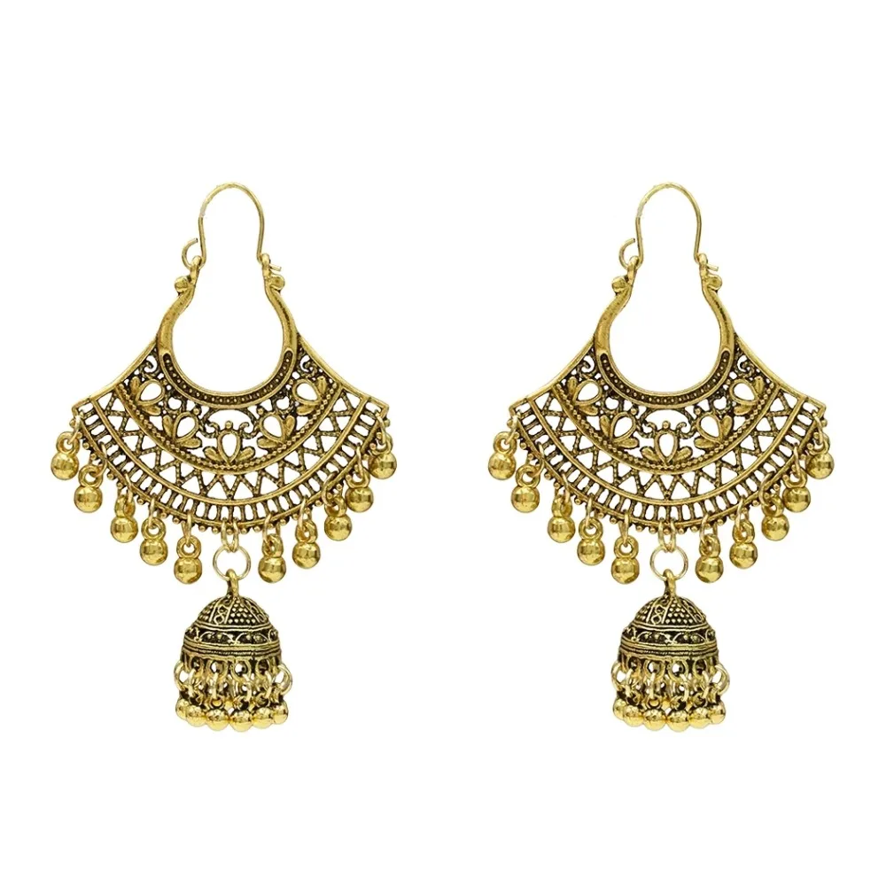 Винтажные висячие серьги Jhumka Jhumki из сплава для женщин богемные окисленные