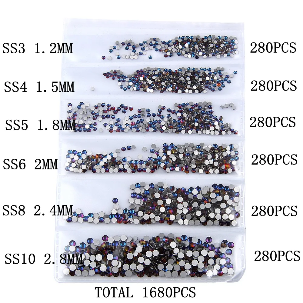 Mix size 1680PCS Crystal Non HotFix Rhinestone Super Bright Glass Nail art Strass Glue On Rhinestones for Decor | Дом и сад