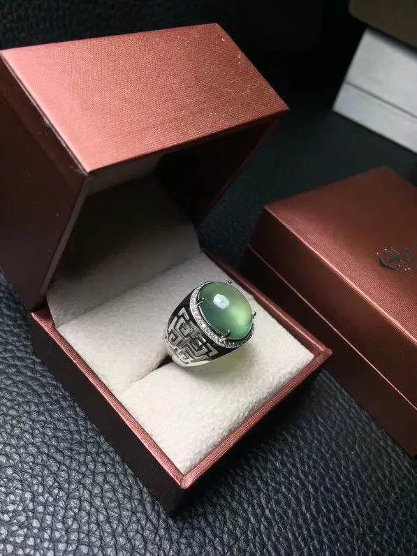 Real и Натуральный пренит кольцо человек кольцо 925 серебро 12*16 мм gem Для мужчин изысканные украшения ручной работы
