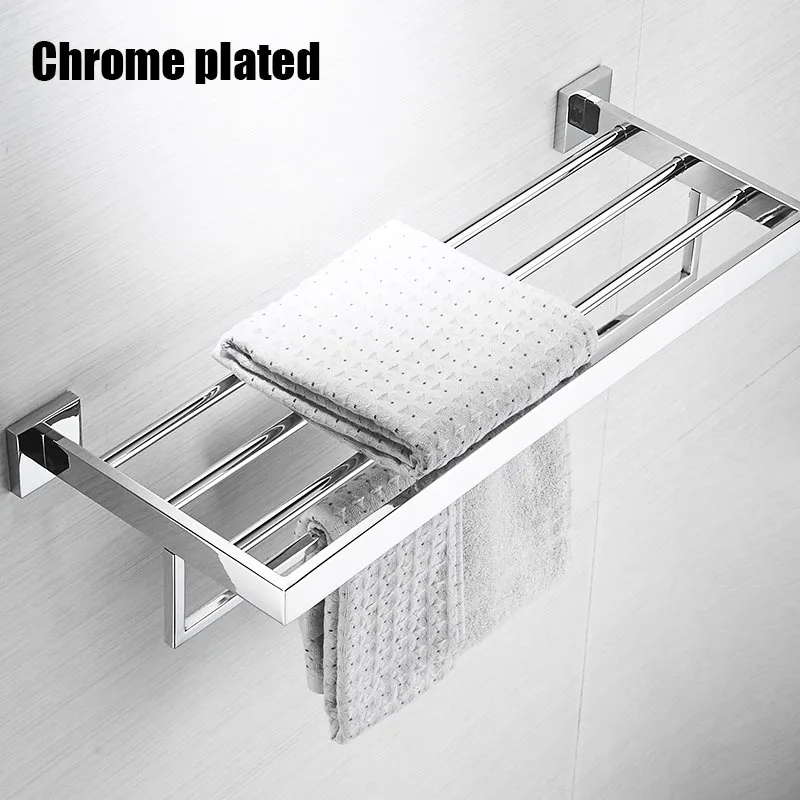 Chrome plated Черный держатель для полотенец для ванной комнаты с двойной бортикой настенный держатель для полотенец из нержавеющей стали полированный черный и хромированный выбор - Цвет: Chrome plated