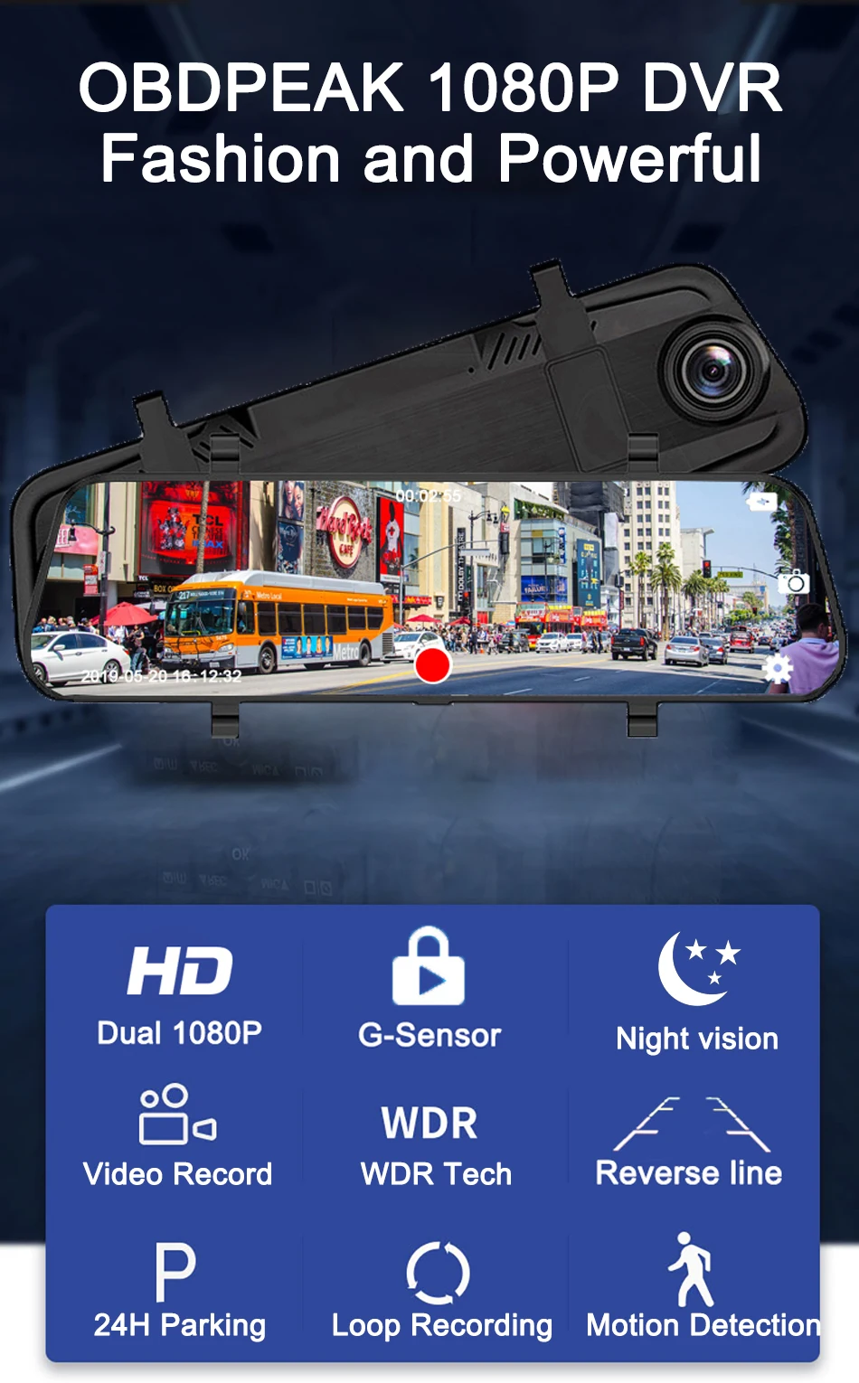 Двойной 1080P 1" поток зеркало заднего вида автомобиля DVR 2.5D экран супер ночного видения Dash Cam камера видео рекордер Авто Регистратор