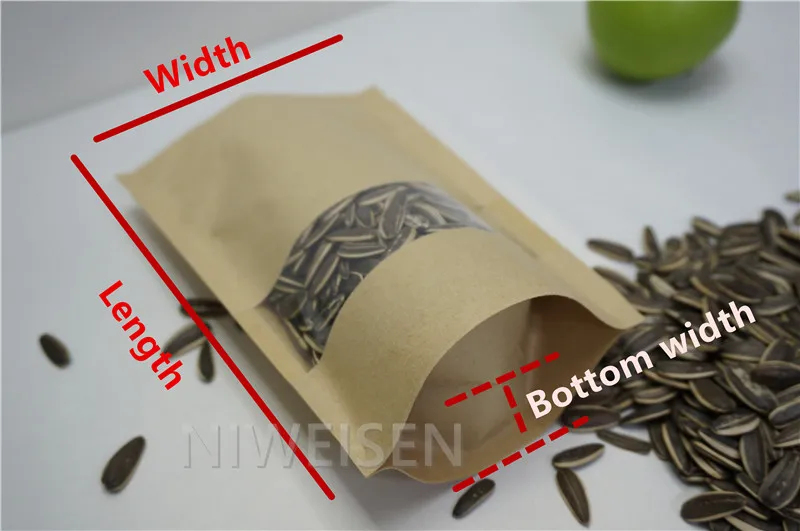 100 шт./лот коричневый стоьте вверх мешки на молнии с прозрачным видом окна