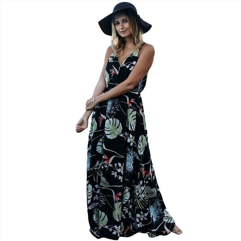 Цветочный принт оборками Boho платье Сексуальная V шеи Для женщин s Спагетти ремень