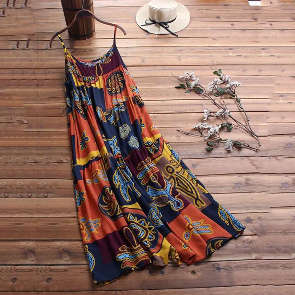 Для женщин Повседневное длинные пляжные макси Вечерние Boho Цветочный принт