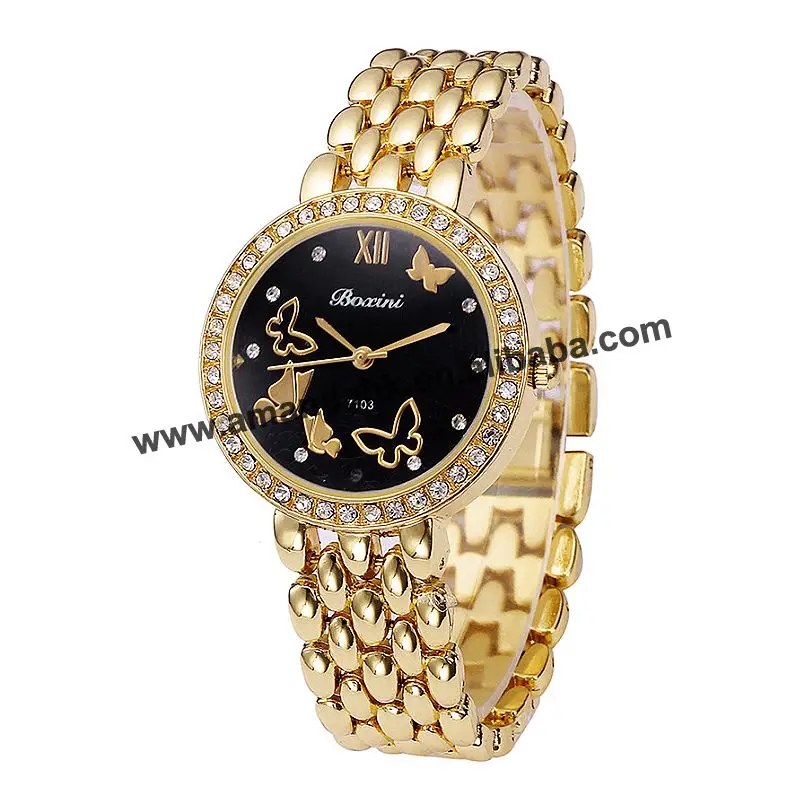 Alloy New Fashion Watch Women Hot Sale Lady Wristwatch Rhinestone Quartz Women Dress Bangle Watches Boxini 7103