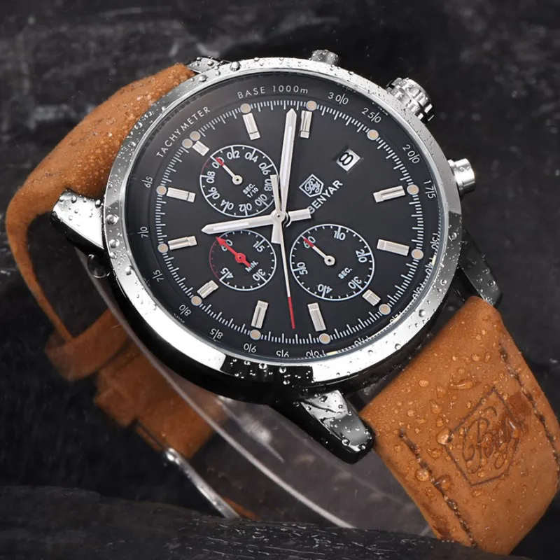 Benyar брендовые модные мужские часы кварцевые водонепроницаемые наручные с