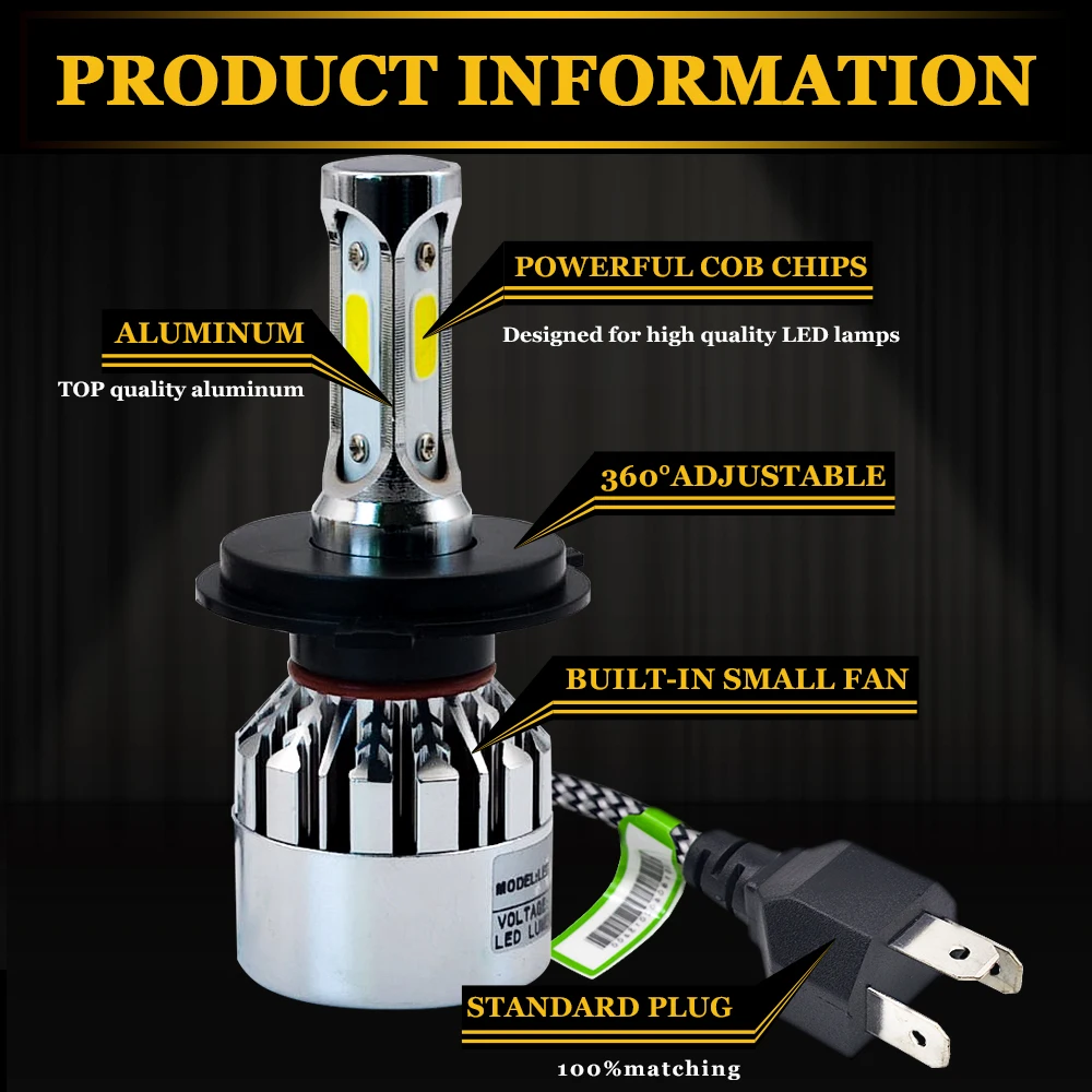 2 шт. LED H7 H4 H1 H3 H11 H8 H9 H13 9005 HB4 HB3 9006 9007 881 лампа для автомобильных фар 72 Вт 8000lm 6500 к