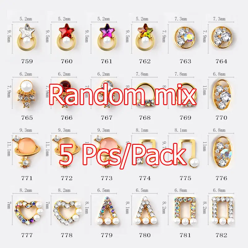 RD759-782-MIX5Pcs 3D кристаллы для ногтей в форме сердца металлические гвоздики для нейл-арта заклепки стразы украшения аксессуары starss драгоценные камни декор - Цвет: RD759-782-MIX5Pcs