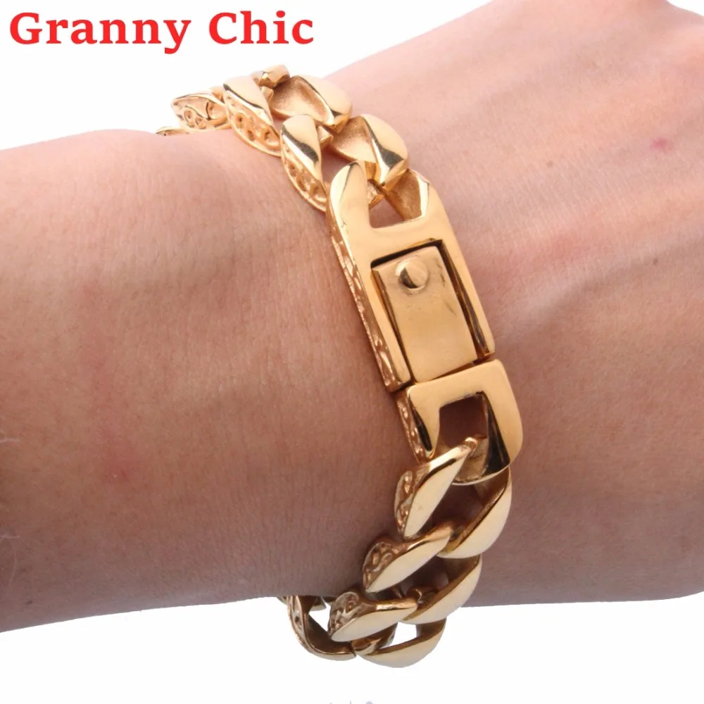 Браслет Granny Chic 8 66 дюйма 12 мм для женщин и мужчин браслет золотого цвета кубинские