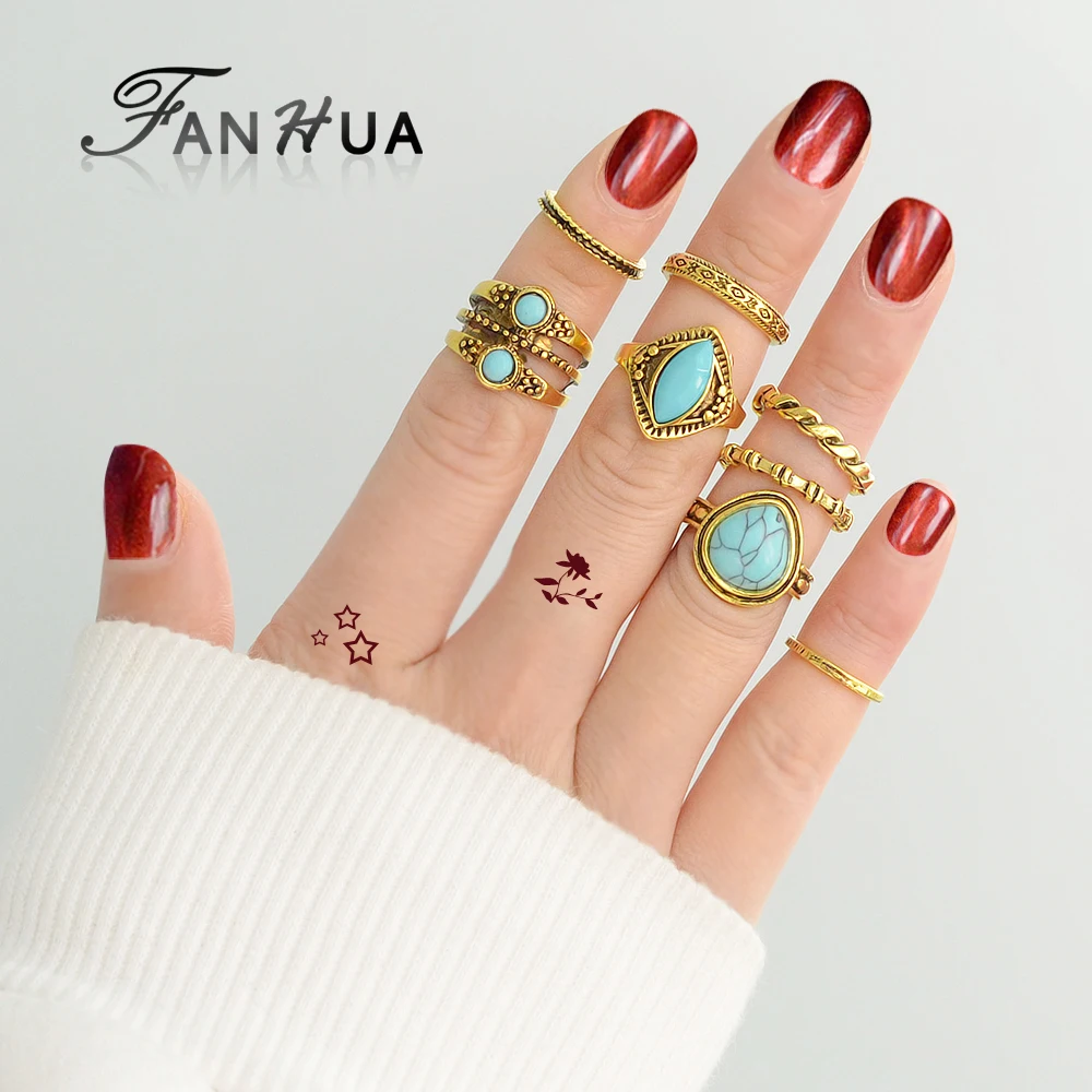 Fanhua 8 шт./компл. под старину цвет серебристый Золотой Цвет с голубым камнем капли
