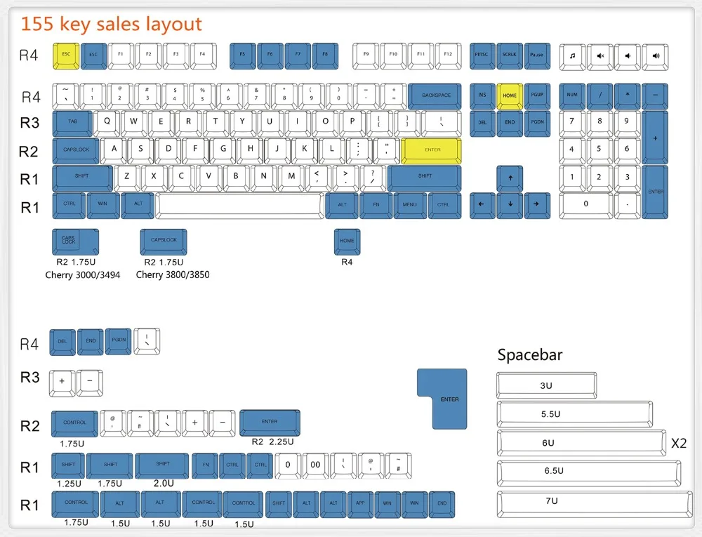Голубое небо и белое облако keycap 108/155 клавиш PBT Вишневый профиль краситель-сублимированный MX Переключатель для механической клавиатуры keycap