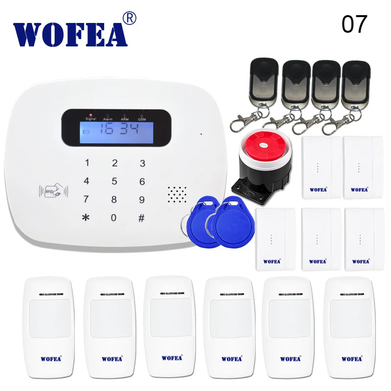WOFEA ЖК PIR сенсор GSM автоматический набор дома ОФИС охранная GSM сигнализация Поддержка Android и IOS приложение управление - Цвет: Set07