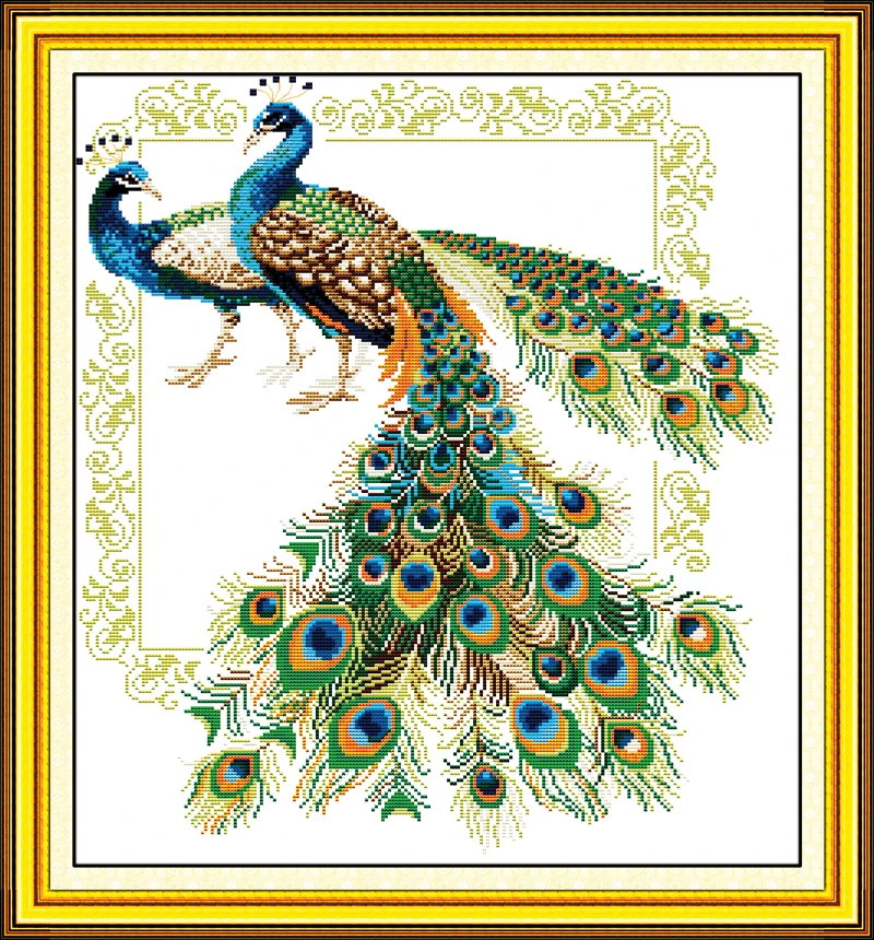 Lucky peacocks Counted Cross Stitch 11CT Printed 14CT Set DIY Chinese Cotton Cross-stitch Kit Embroidery Needlework | Дом и сад