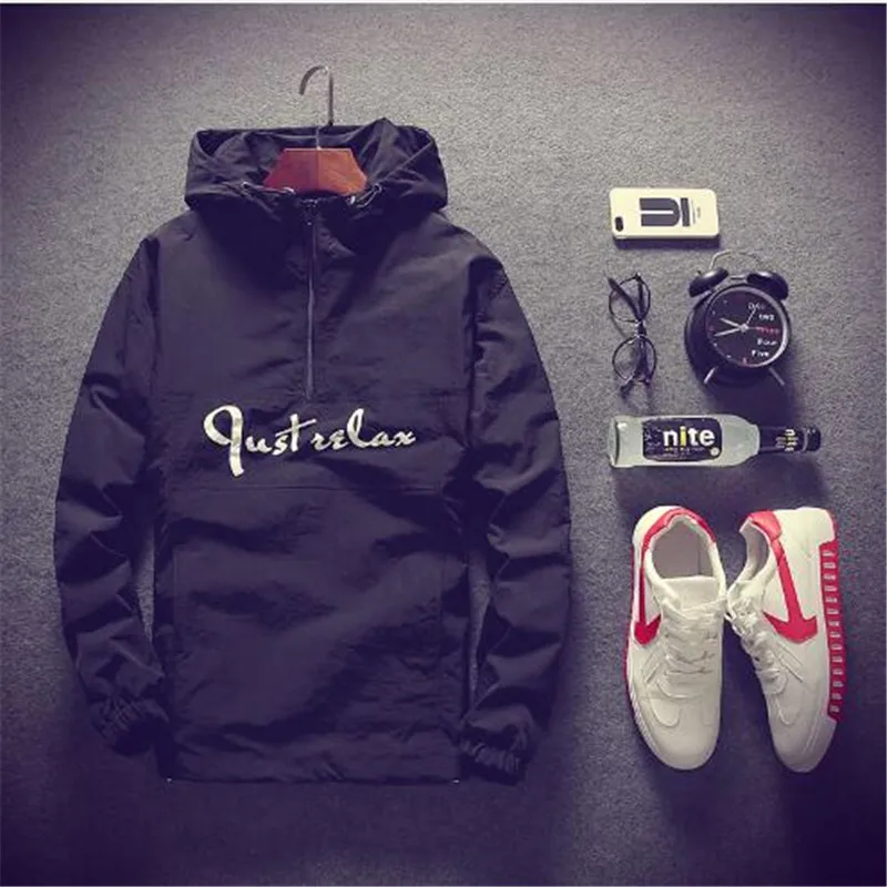 

2018 New Brand Clothing Men's Hooded Jacket Spring Autumn Good Quality Fashion Style Thin Jacket Black White Gray Green M-5XL