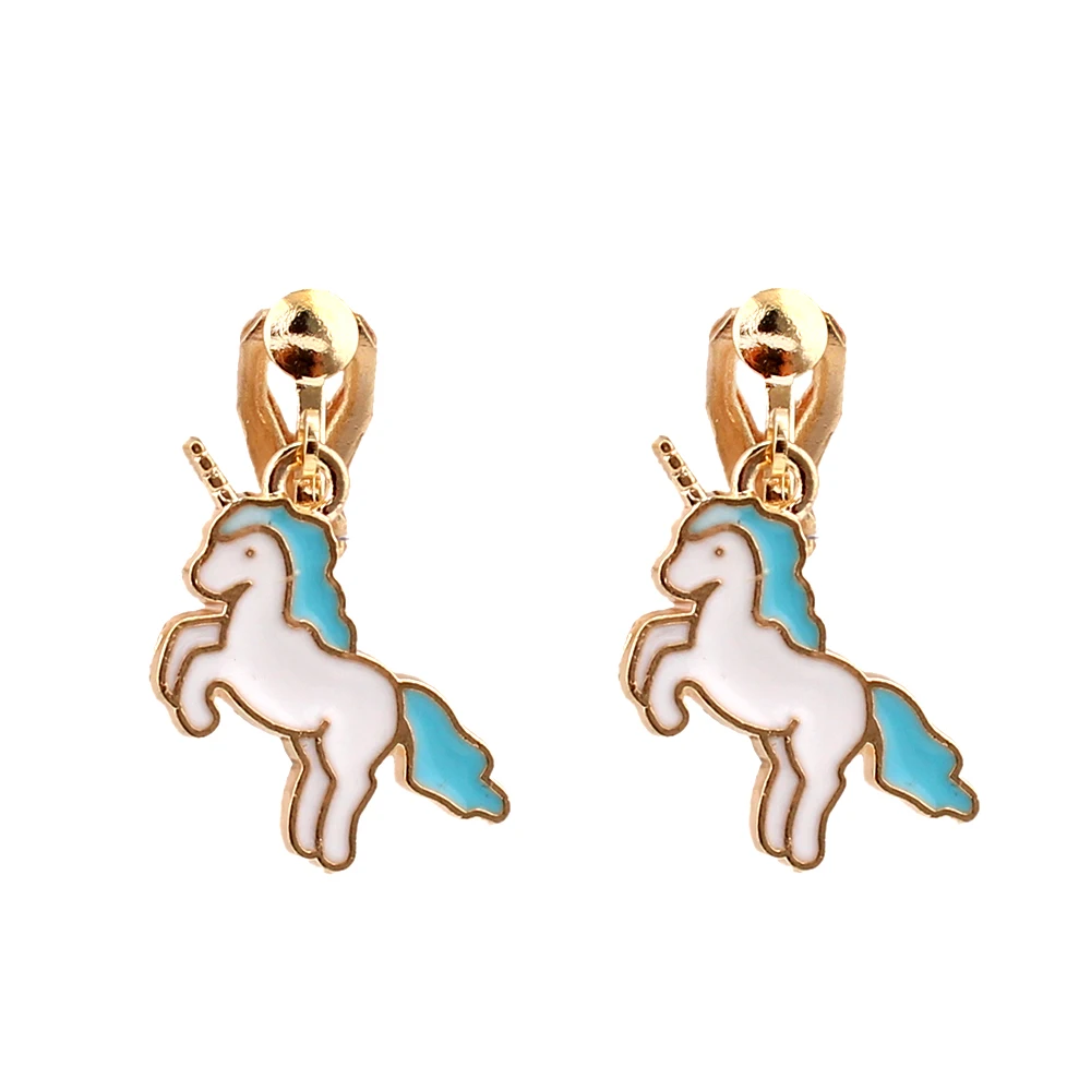 1 pair blue Бренд Grace Jun маленький конь Единорог на карабине на серьги без пирсинга серьги для детей подвеска-амулет для вечеринки серьги-наручники без отверстия серьги - Окраска металла: 1 pair blue