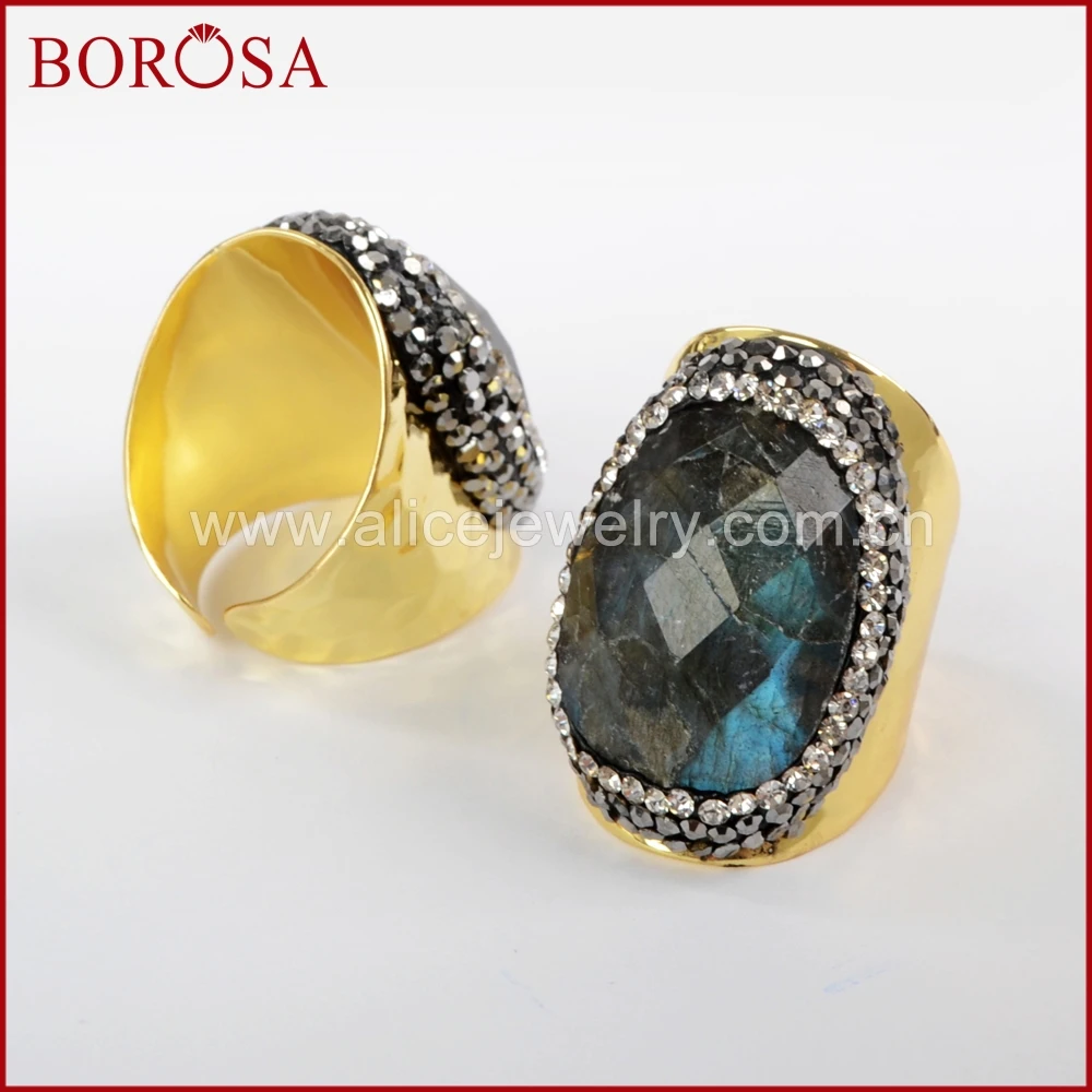 BOROSA 5/10 шт. натуральный камень лабрадорит золотого цвета кольца новые