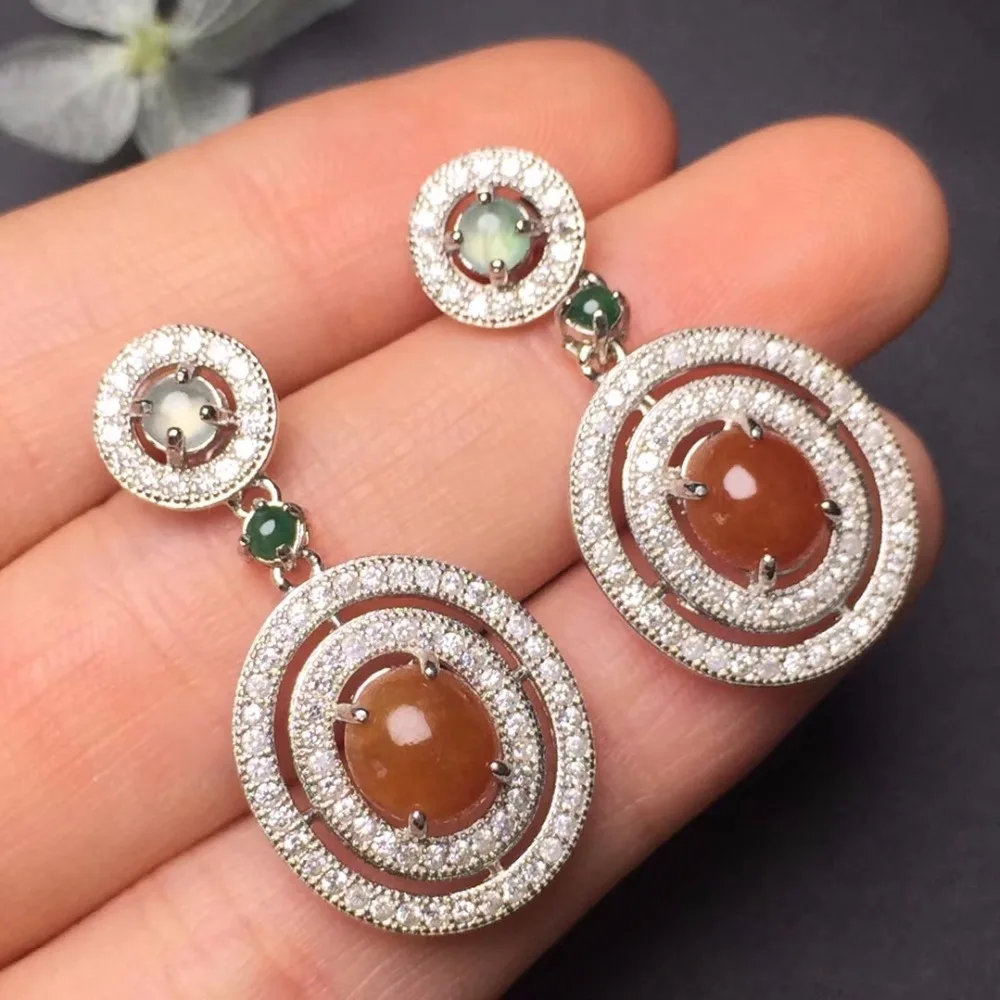 On Sale Fine Jewelry real high quality 925 sterling Silver 100% Natural Red Jade Gemstone Earrings For Women earrings | Украшения и