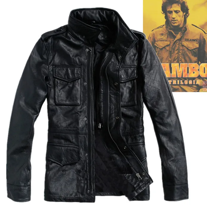 2015 мужские Куртки из натуральной кожи с четырьмя накладными карманами