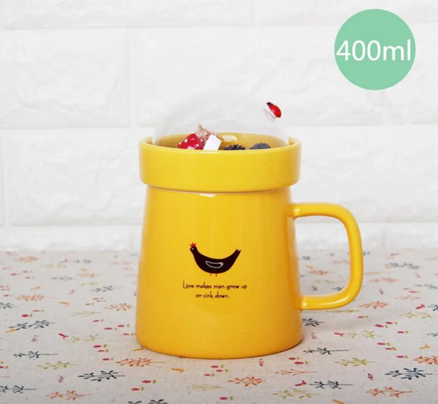 Yellow 400 мл креативные DIY микро Ландшафтные садовые керамические чашки с керамической крышкой милые кофейные чашки и кружки Canecas Criativa - Цвет: Yellow