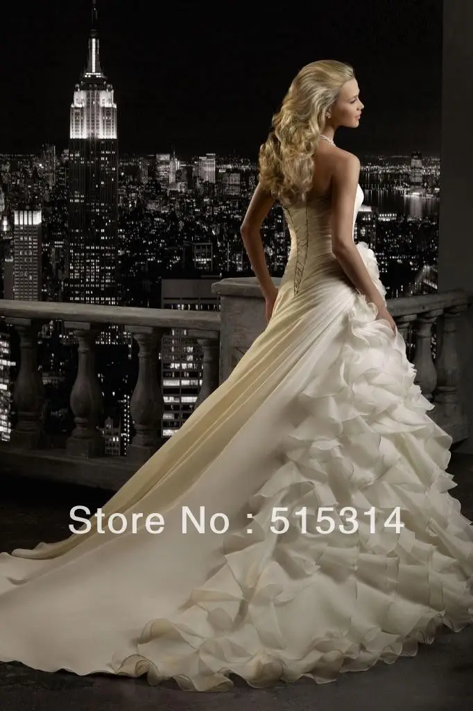 2014 A-line Sweetheart Ruffle Organza Elegant Bridal Gown Wedding gowns Custom Made BW5 | Свадьбы и торжества