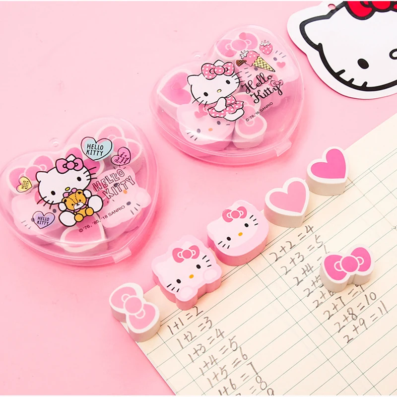 6 шт./упаковка, ластик с рисунком кота hello kitty, сердечка, бант, милый детский карандаш для коррекции письма, резиновые ластики, подарок каваи