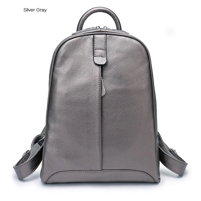 Silver Gray Натуральная кожа черный/серебристый серый/белый/розовый рюкзаки для девочек Женский верхний слой из воловьей кожи Школьные сумки для книг для женщин - Цвет: Silver Gray