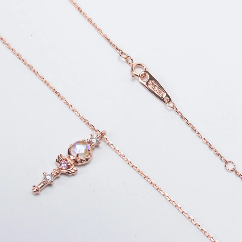 Necklace Аниме Сейлор Чиби Мун S925 ожерелье из серебряных цепей лунный камень розовое золотое ожерелье с подвеской серьги-гвоздики кольцо ювелирный набор подарок - Окраска металла: Necklace