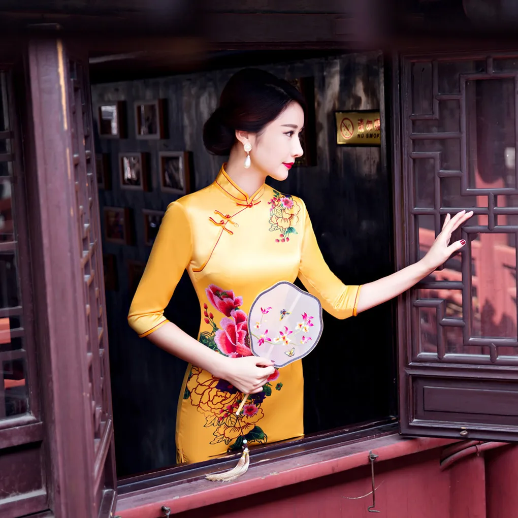 Китайские платья для женщин большие размеры вышивка стиль cheongsam qipao платье