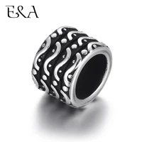 4pcs stainless steel large hole beads black wave cylinder slider fit 8mm leather bracelet supplies jewelry making diy findings