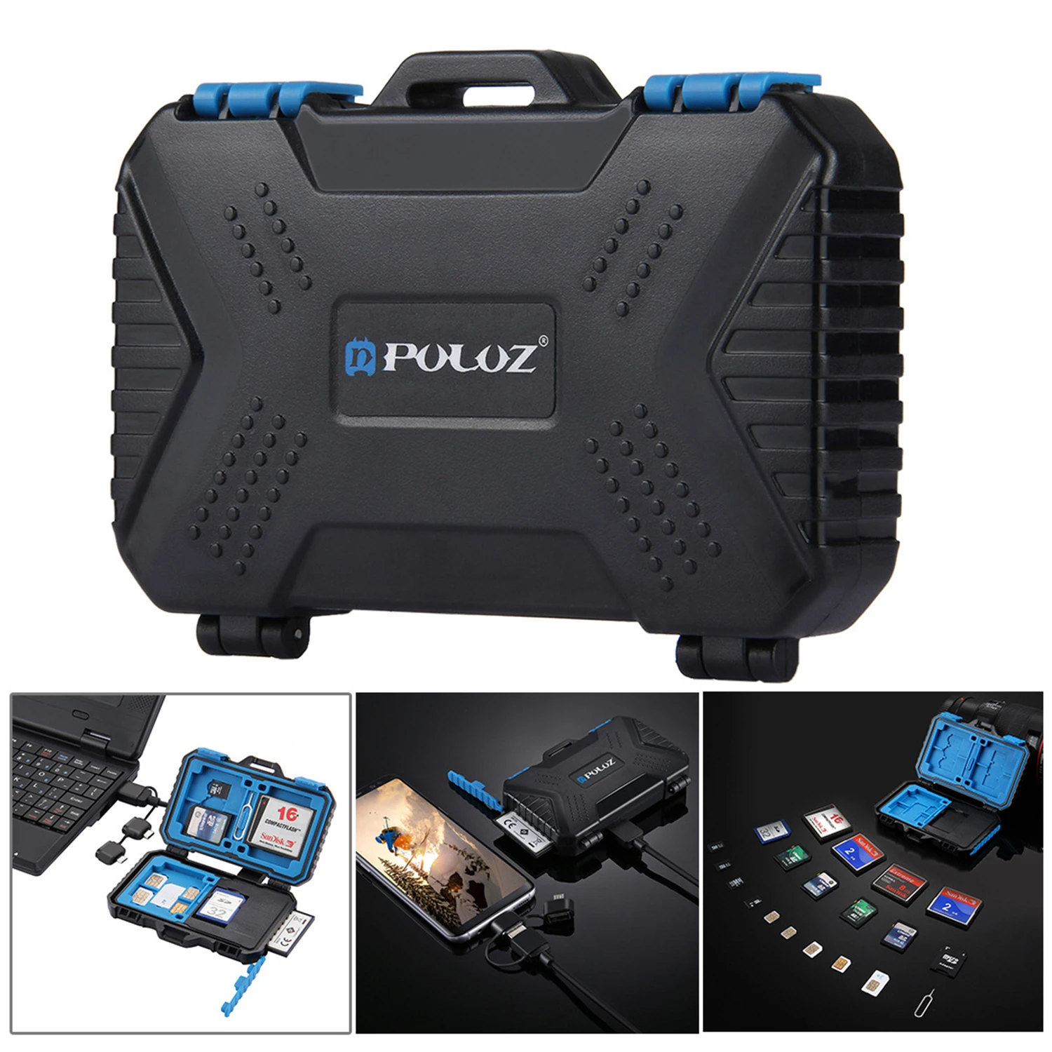 As Shown PULUZ считыватель карт памяти USB 3,0 SD CF TF считыватель с OTG Fuction и 21 слотом Водонепроницаемый SD CF TF SIM чехол держатель для Tab - Цвет: As Shown