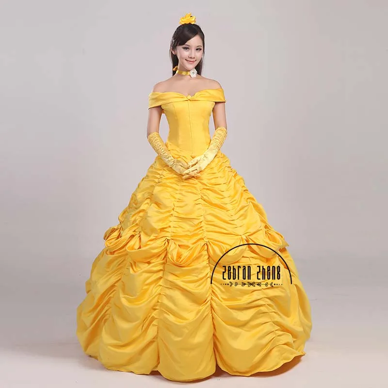 Красота и чудовище Belle золотой костюм для Для женщин для вечеринок для девушек Длинные Платье для косплея COS индивидуальный заказ