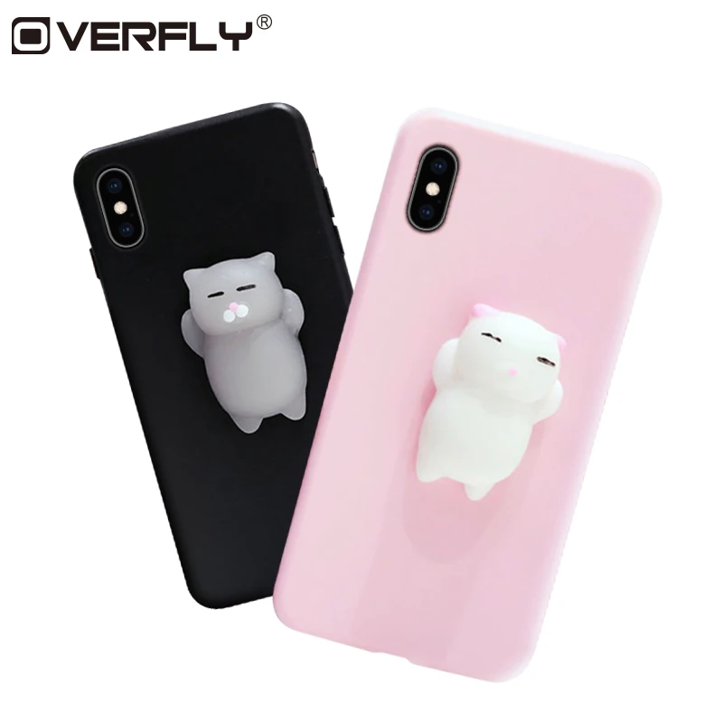 Чехол Overfly 3D Cat для iPhone XR XS X Max Милые силиконовые чехлы с мультяшным котом 6 7 6S 7S