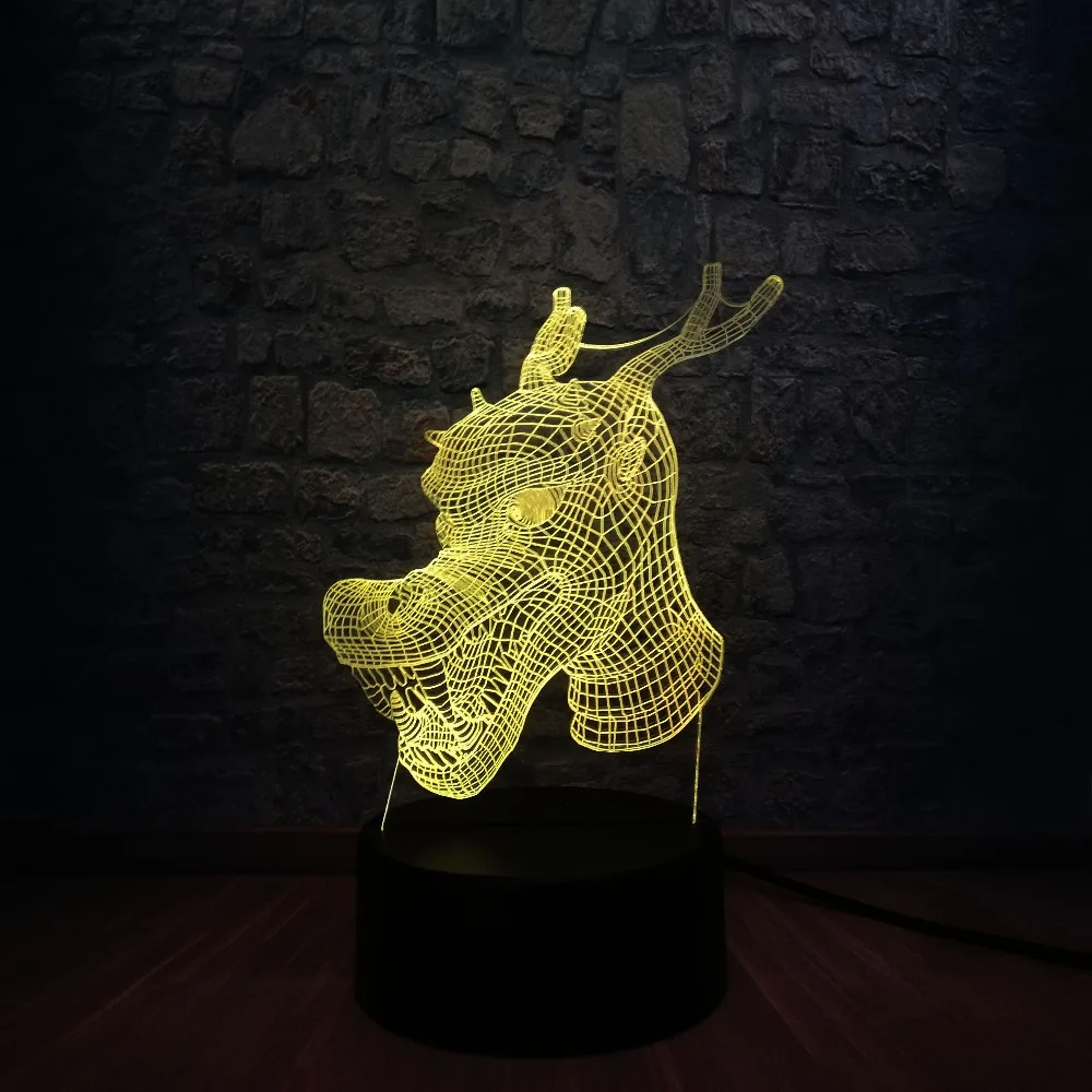 Креативные животные голова дракона 3D светодиодный USB ночные светильники 7 цветов