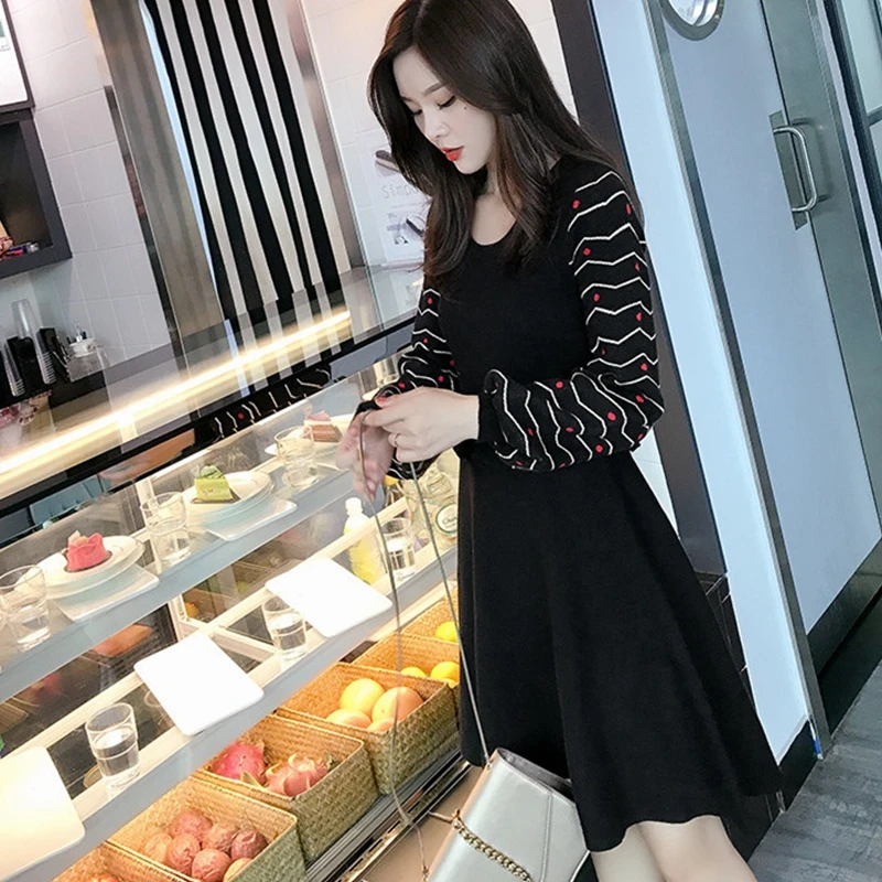 Женское вязаное платье трапеция винтажное элегантное облегающее свитер с