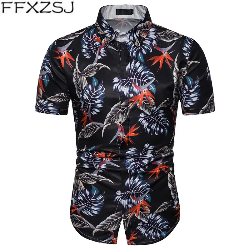 Летние Стильные Листья печати Slim Fit гавайская рубашка 2019 брендовая одежда