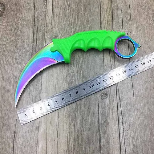 CS GO коготь счетчика удара Karambit нож шеи нож с оболочкой зуб тигра настоящая игра нож Радуга Кемпинг Фиксированное Лезвие Нож - Цвет: Fade green