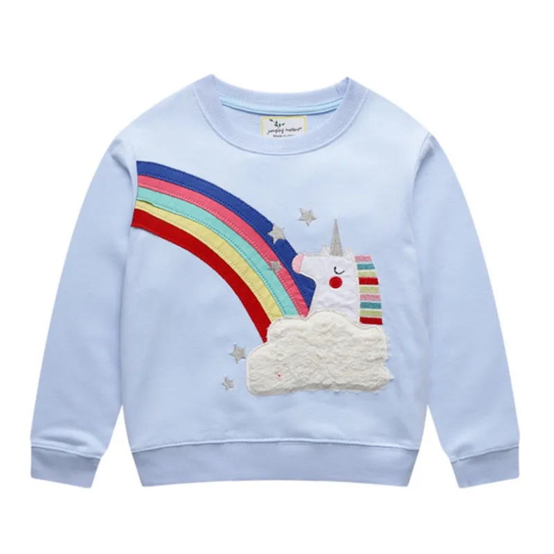 

Jumping Meters Baby Unicorns Sweatshirts Cotton Autumn Winter Girls Tops Rainbow Applique New 2019 Kids Girl Clothing Baby Shirt