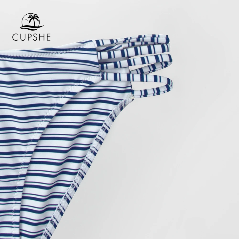 Женский купальник в бело-синюю полоску CUPSHE комплект бикини стиле бохо с высоким