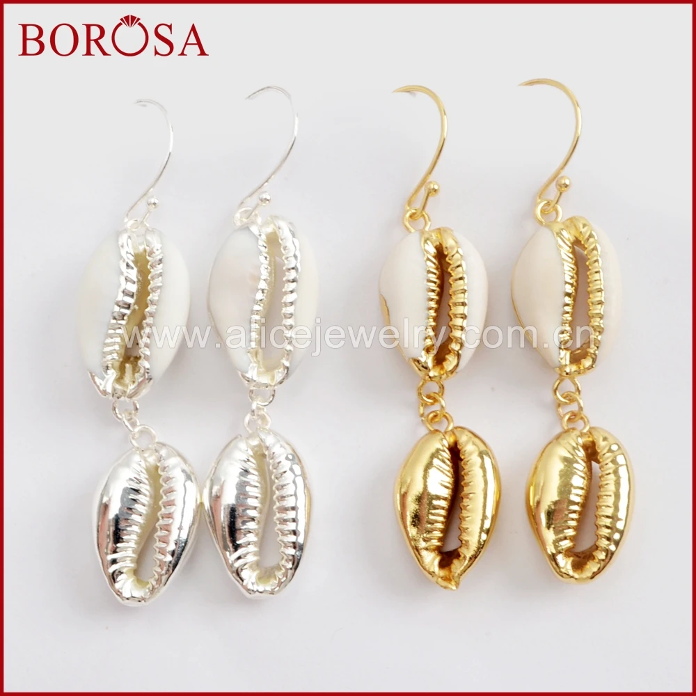 BOROSA 5 пар золотистого цвета Двойные серьги в виде раковины Cowrie ювелирные изделия