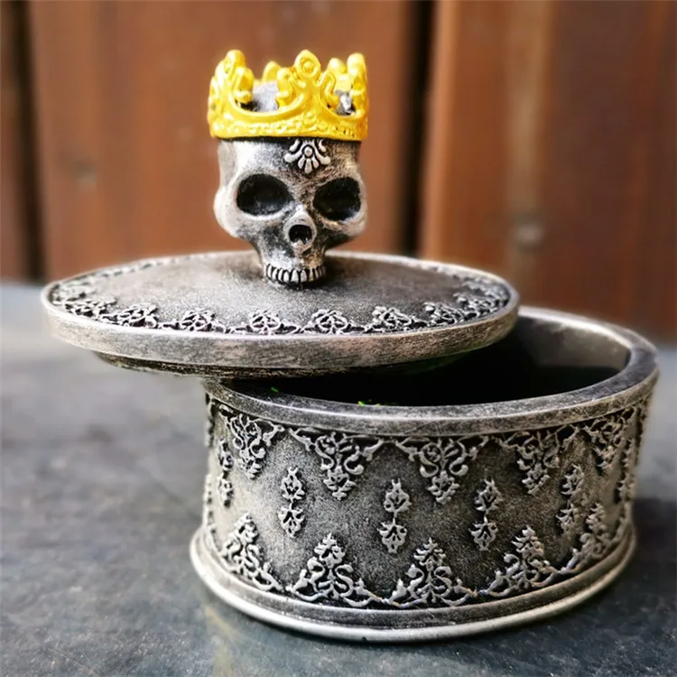 Коробка-органайзер для украшений с короной и черепом, покрытая пылезащитным покрытием, ювелирные изделия из смолы, ожерелье, серьги, контейнер, коробка, домашний декор, подарок для влюбленных