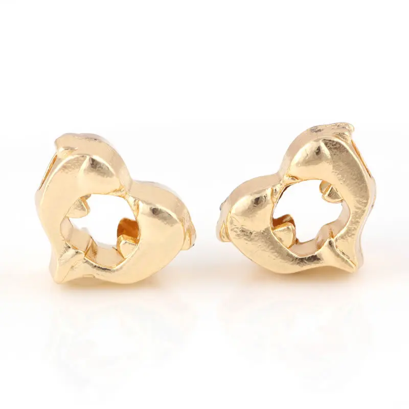 10 шт./партия золотистые бусины из сплава с двойным дельфином в форме сердца DIY