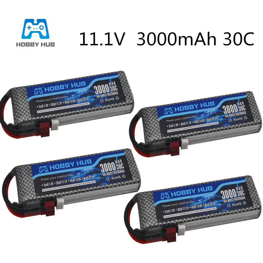 2/3/4 шт. 11,1 V 3S 30C 3000mAh литий-полимерный Батарея 3000 мА/ч, 11,1 v Батарея для Ду вертолётом и игрушек 3s Батарея пакет - Цвет: 4pcs