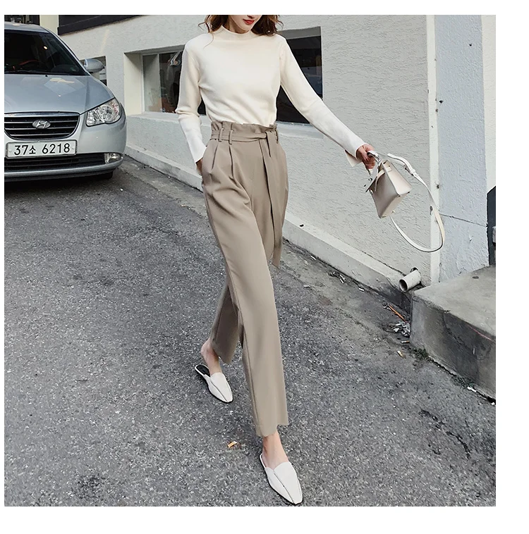 Pantalon Femme 2019 осенние офисные женские широкие длинные брюки с высокой талией Прямые