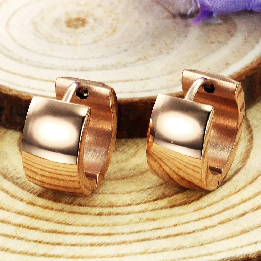 New ladies earrings jewelry Simple models Rose gold-color smooth titanium steel simple design | Украшения и аксессуары