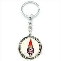 trendy fashion and fine women jewelry keychain garden gnome fantasy bezel art picture pendant key holder ring jewelry t216