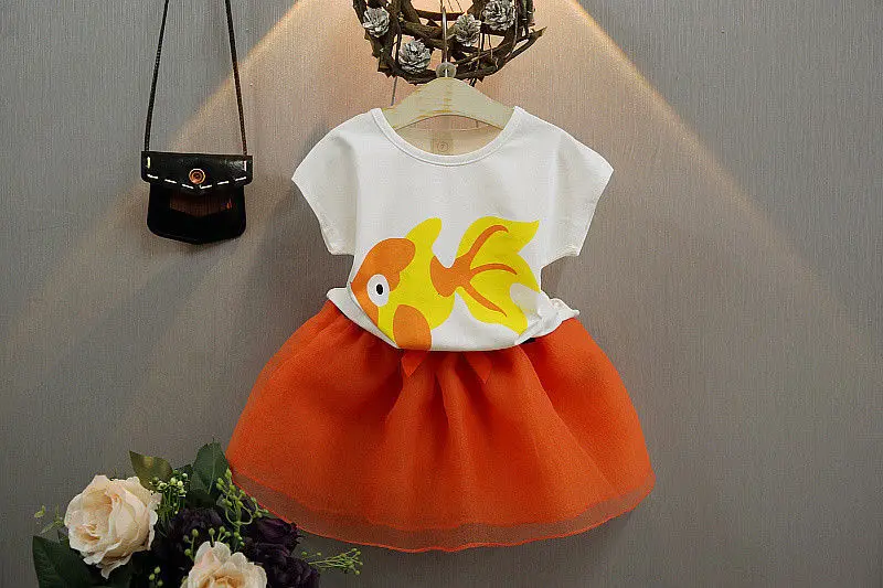 Футболки Топы + юбка праздничная кружевная одежда пачка с рисунком рыбы От 1 до 6