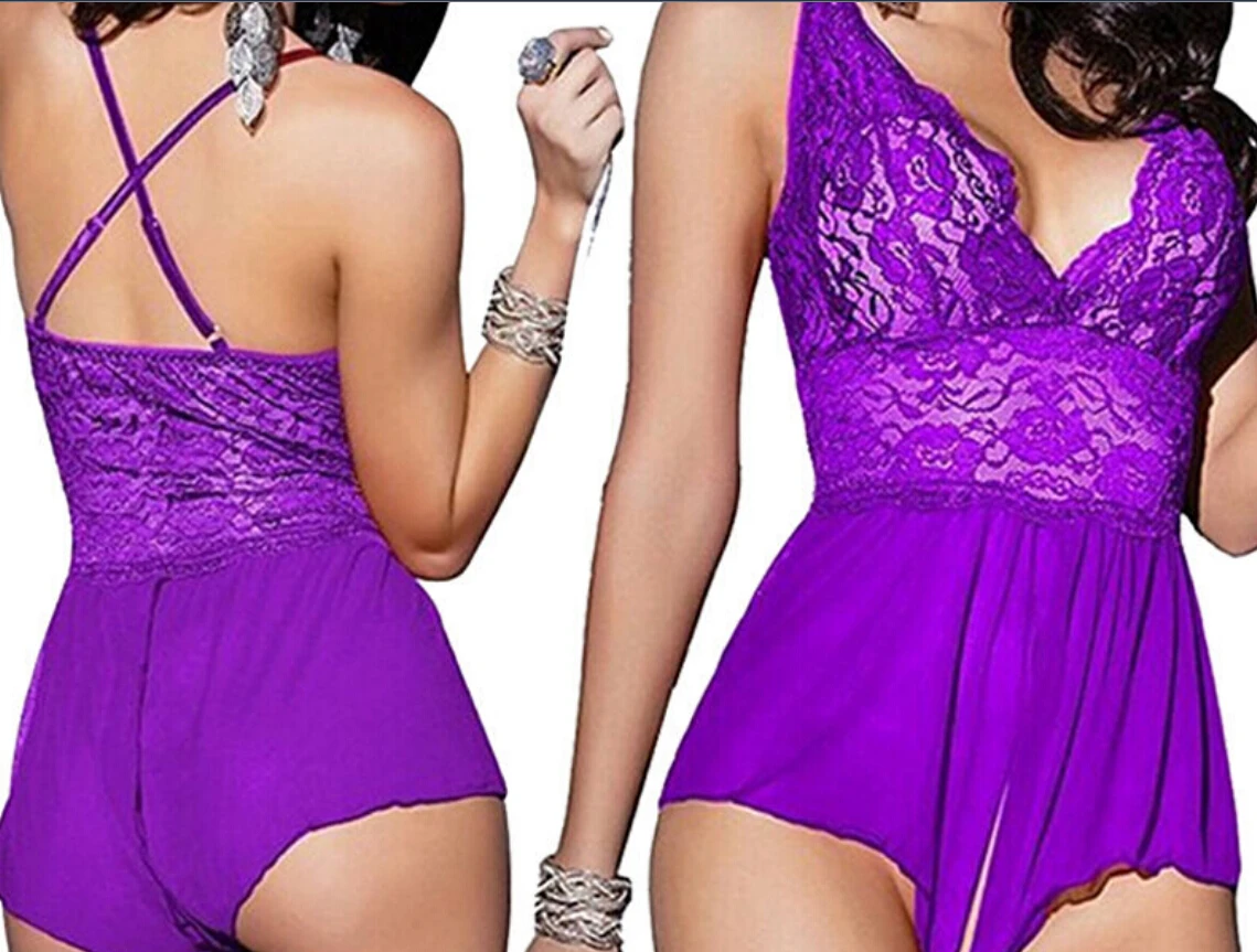 Женское сексуальное кружевное белье Babydoll стринги Нижнее белье Ночное белье комбинезон Горячее предложение - Цвет: Фиолетовый