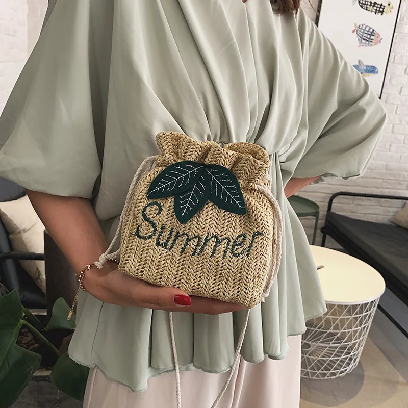 Женская сумка-мессенджер с вышивкой круглая соломенная сумка тканая пляжная на