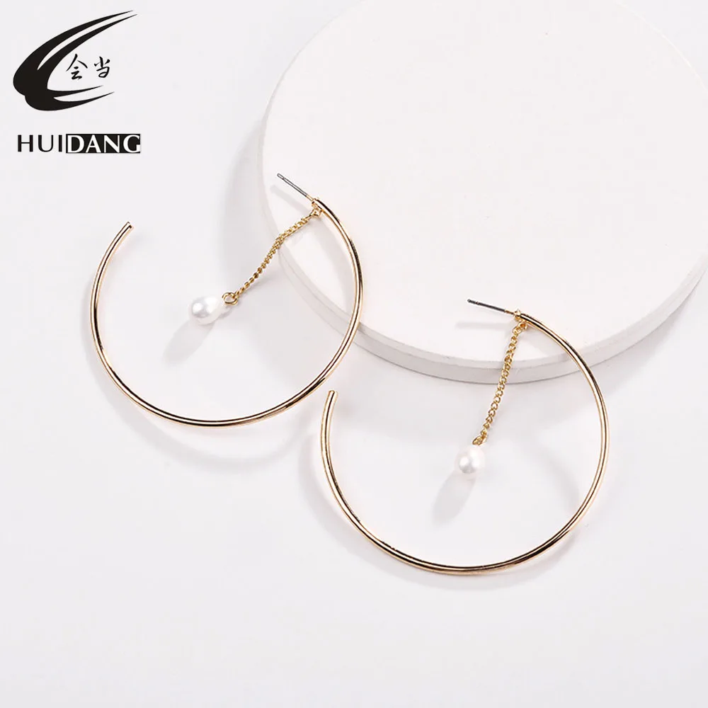 HUIDANG Мода популярные золотой проволоки Круг Хооп Серьги с натуральным оболочки